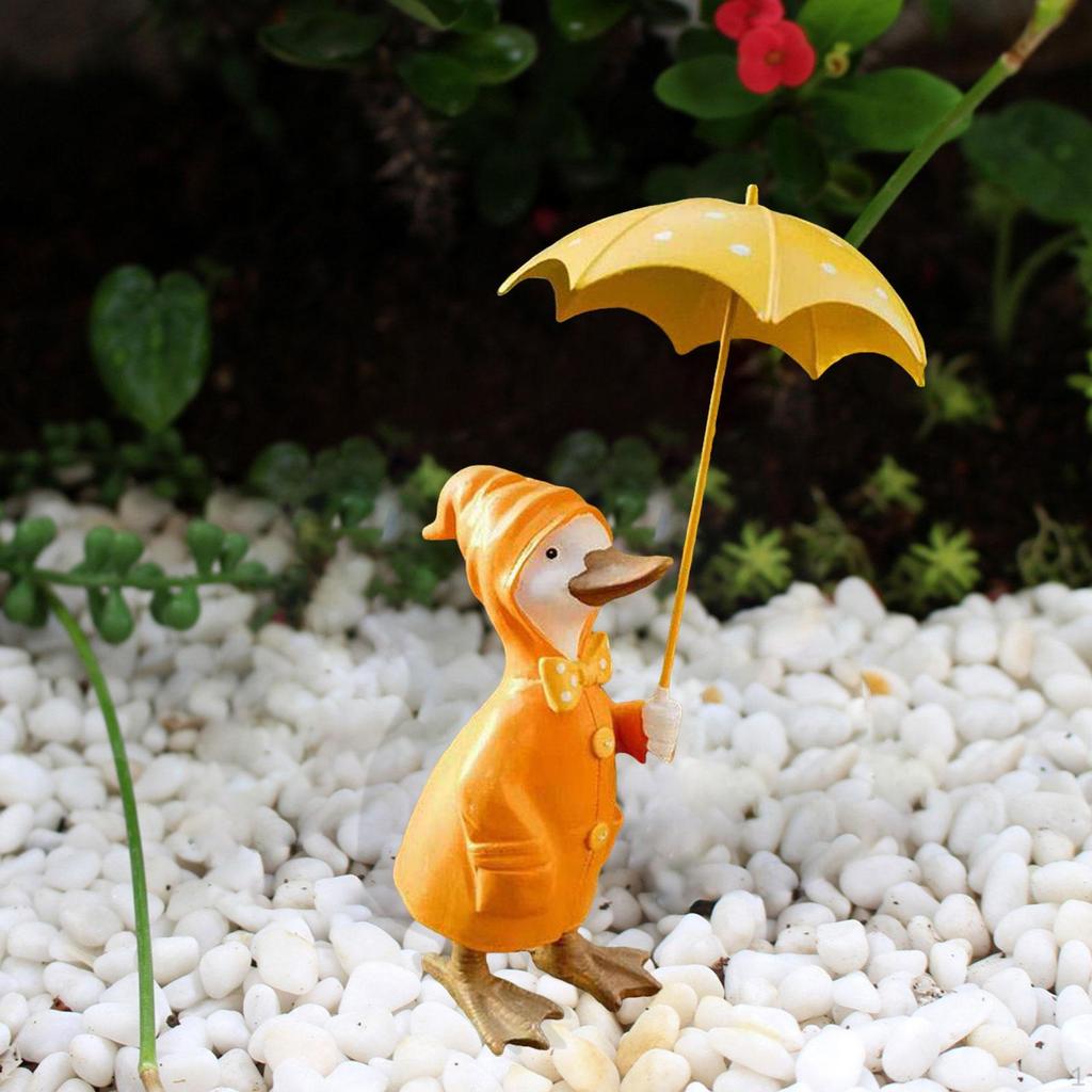 Ente mit Regenschirm Statue, Gartendeko, Tierskulptur, Harzfigur für Rasen