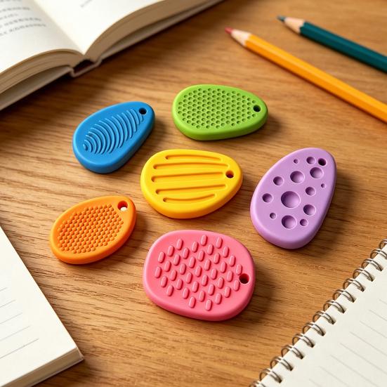 6Pcs Sensory Stone Eraser Set Textured Worry Stone Fidget Eraser Classroom Focus Aid Anxiety Stress Relieving Mini Eraser Toy