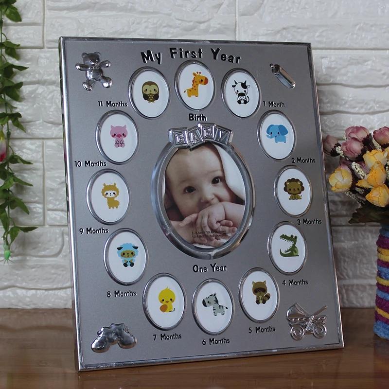 Baby Keepsake Gift My First Year 1 To 12 Months Photo Frame Kids Keepsake Metal Frames Home Decor Baby Growth Record