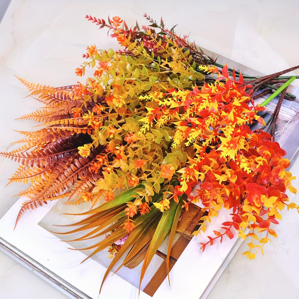 9pcs Artificial Autumn Simulation Flowers Autumn Plants Outdoor Flowers Thanksgiving Autumn Halloween Decoration Home Decoration