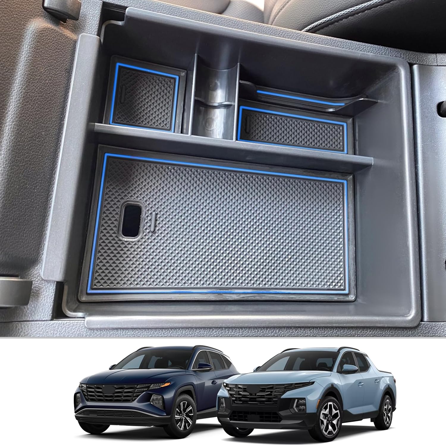 

CDEFG Center Console Organizer Tray for 2022 2023 2024 Santa Cruz 2024 Tucson Limited Hybrid SEL Armrest Storage Box Tray 2022 2023 2024 Santa Cruz Blue Mat