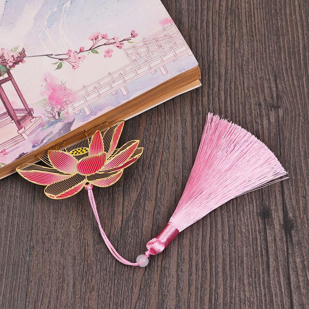 Retro New Pendant Tassel Chinese Style Hollow Painted Book Clip Brass Bookmark Pagination Mark