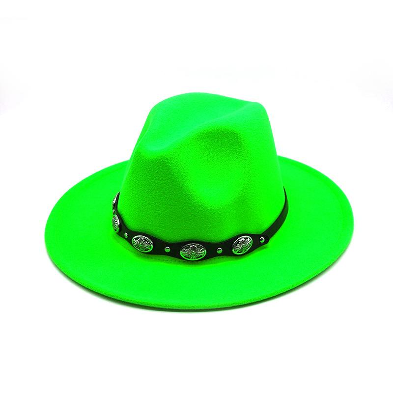 

Мягкая фетровая шляпа с заклепками и цветочным поясом, однотонная шерстяная шляпа в британском стиле, солнцезащитная шляпа в стиле джаз One size fits all зелёный