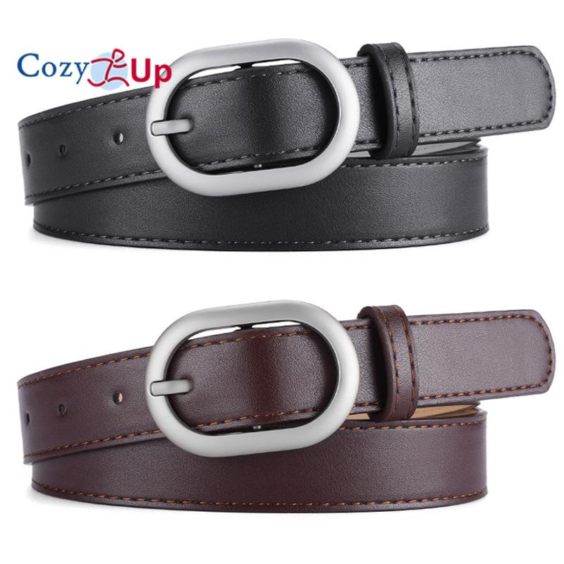 Women's oval PU belt with outer waistband