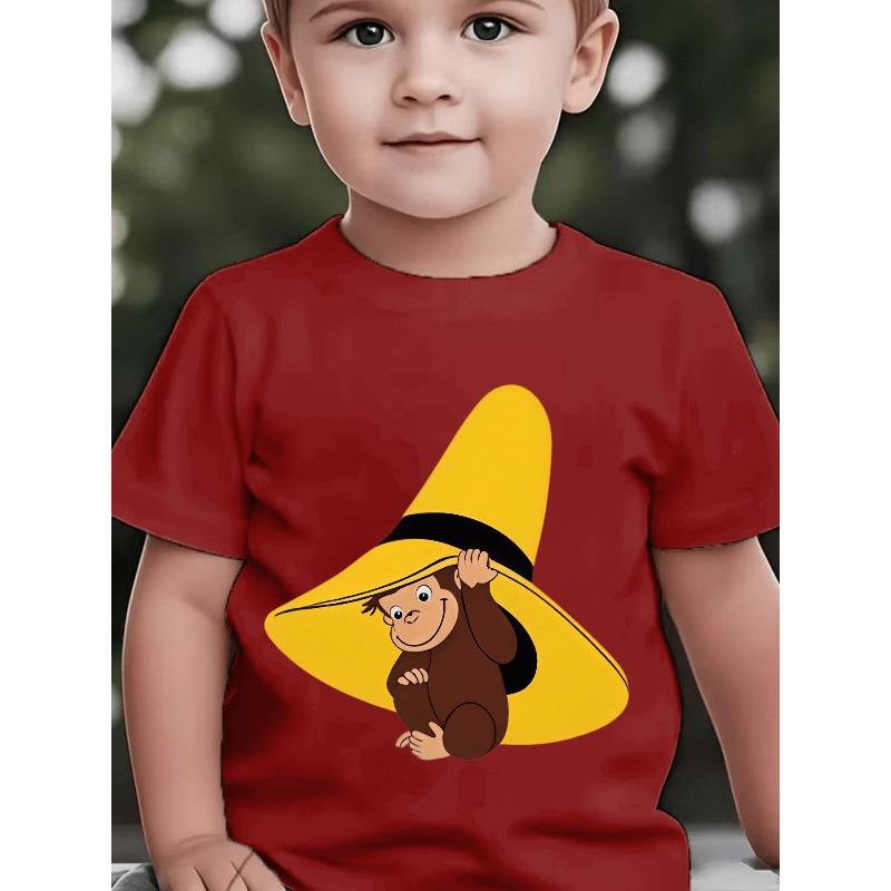 Baby Short Sleeve Cartoon Monkey Yellow Big Hat Children'S Fun Print Summer T-Shirt