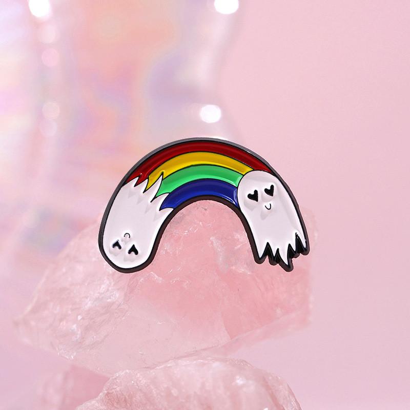 White Charming Rainbow Ghost Brooch Colorful Alloy Cartoon Badge For Fashion Individual