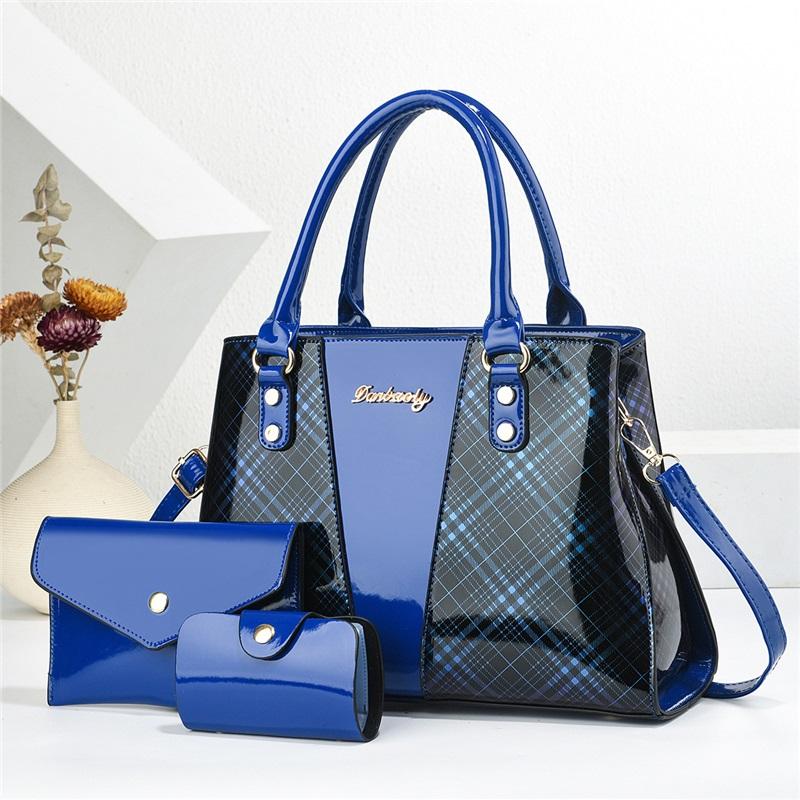 New Fashion Glossy Patent Leather Women Tote Bag 3 Pieces Set Versatile Single Shoulder Crossbody Daily Handbag