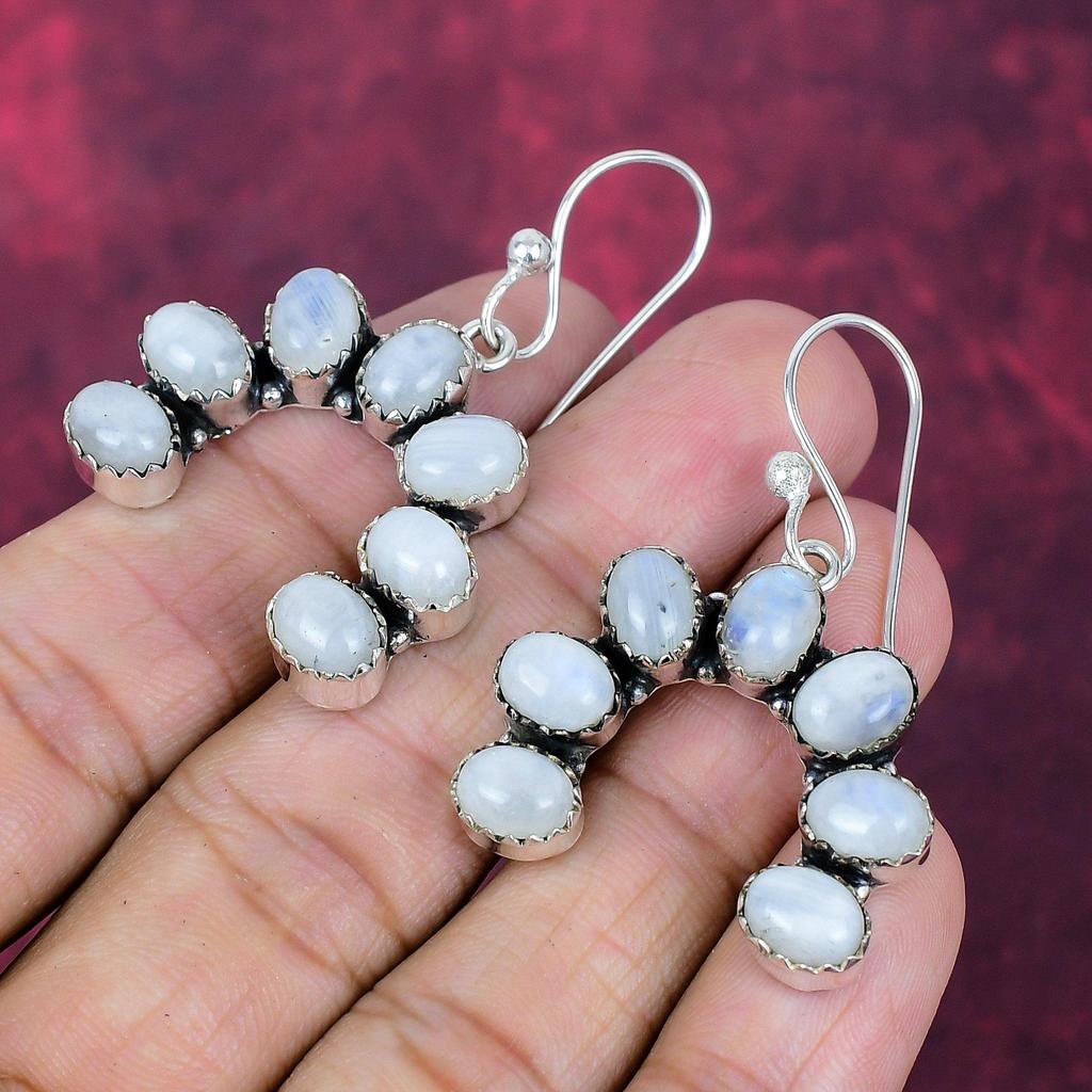 Moonstone Earrings, 925 Solid Sterling Silver Gemstone Handmade Earrings Jewelry, Gift For Love