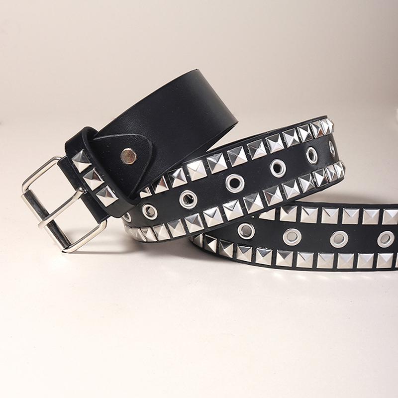 Rivet Hollow Bullet Decoration Belt  Leather Studded Goth Rock Wild Adjustable Women Punk Black Belt