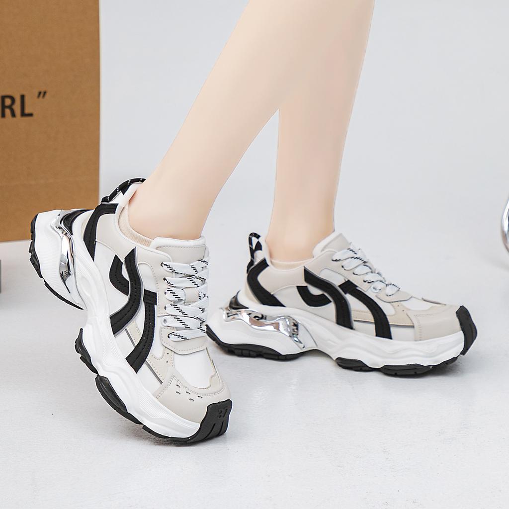 Multi-dimensional Space Leather Thick-soled Heightening Dirty Dad Shoes Women's Summer 2025 New Fashion Trendy Casual Shoes Women