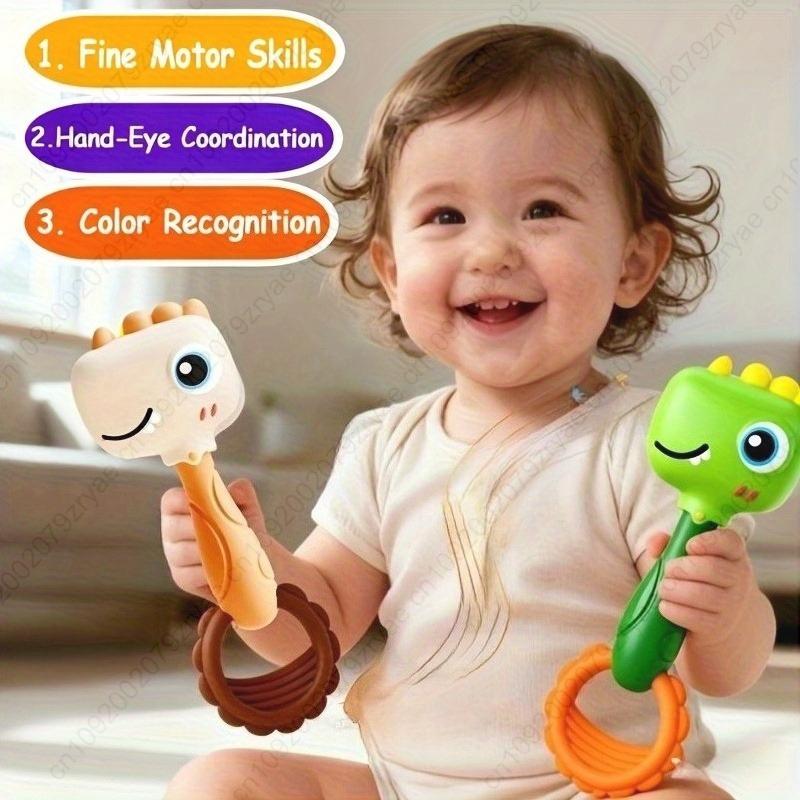 Non-Toxic Baby Shake Rattle Learning Toy With Easy Grip Handle Plastic Auditory Visual Development Fine Motor Skill Toy