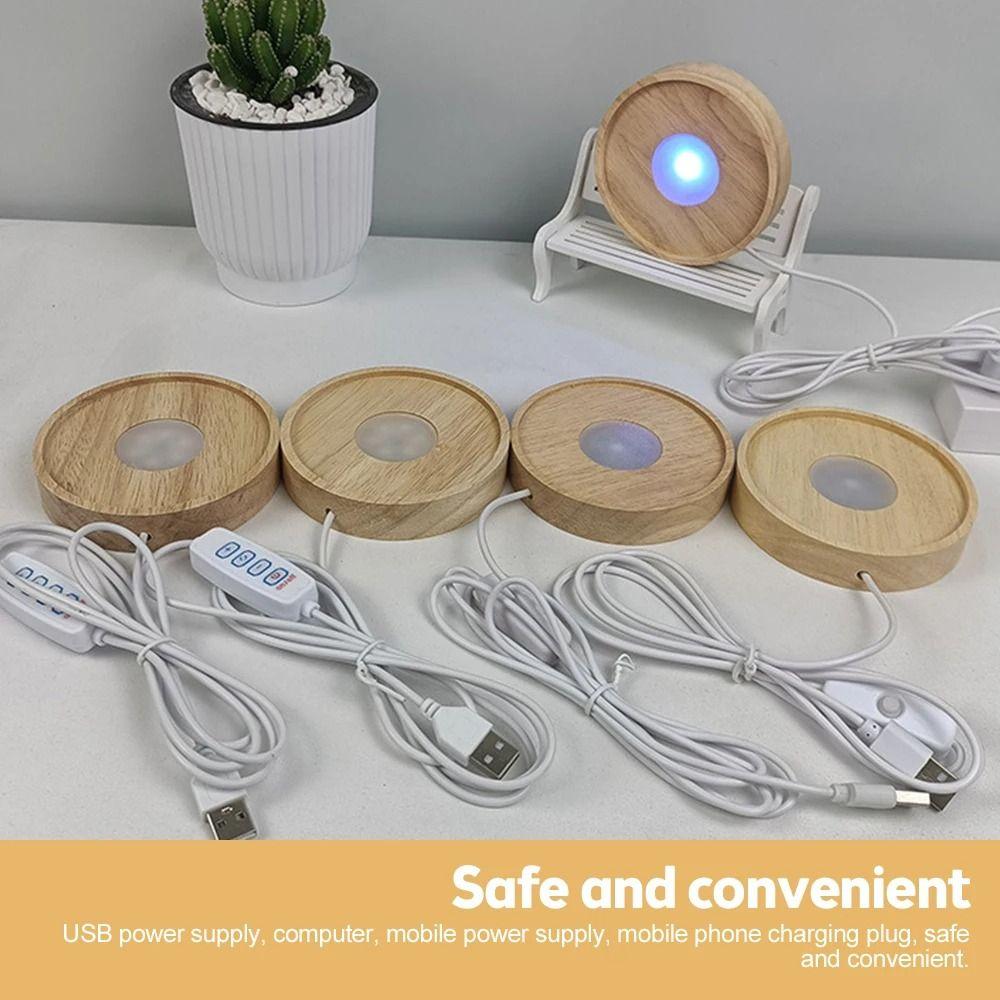 USB Art Display Holder Wood LED Light Dispaly Base DIY Night Lamp Base  Bedroom