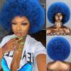 Blaue Afro-Perücke für Damen, verworrene Locken, synthetische Faser, natürlicher blauer Puff, verworrene lockige Perücke, tägliches Tragen, Cosplay, Party