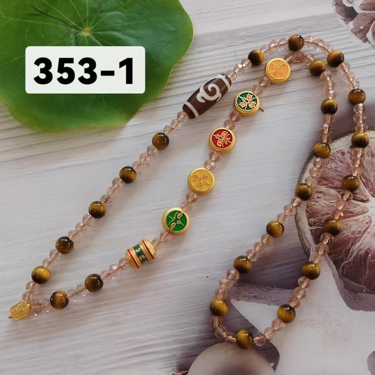 Yellow Crystal Bead Necklace with Chinese Buddha Amulet and Tangka Buckle Pendant 8mm Universal Buckle