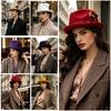 Bow Tie Ribbon Party Felt Hat Dress Up Woolen Jazz Hat British Style Fedora Hat  for Men Women