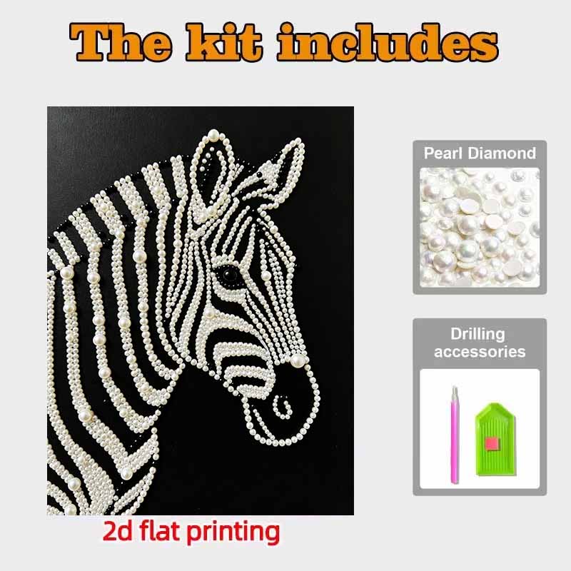 Pearl Art Painting Kit for Adults and Beginners, Elegant Zebra Animal Sparkling Painting Craft Home Wall Decor Handmade DIY Unique Gift