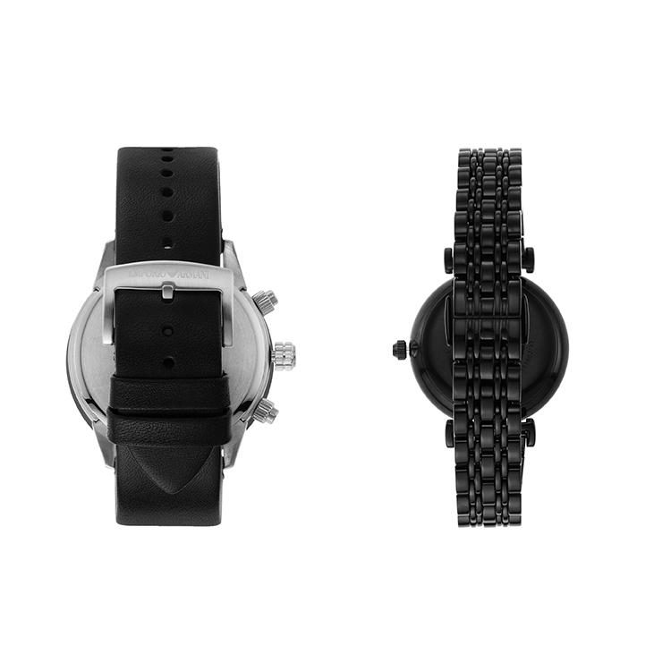 EMPORIO ARMANI Men's Chronograph Black Leather Watch AR11243+AR11245