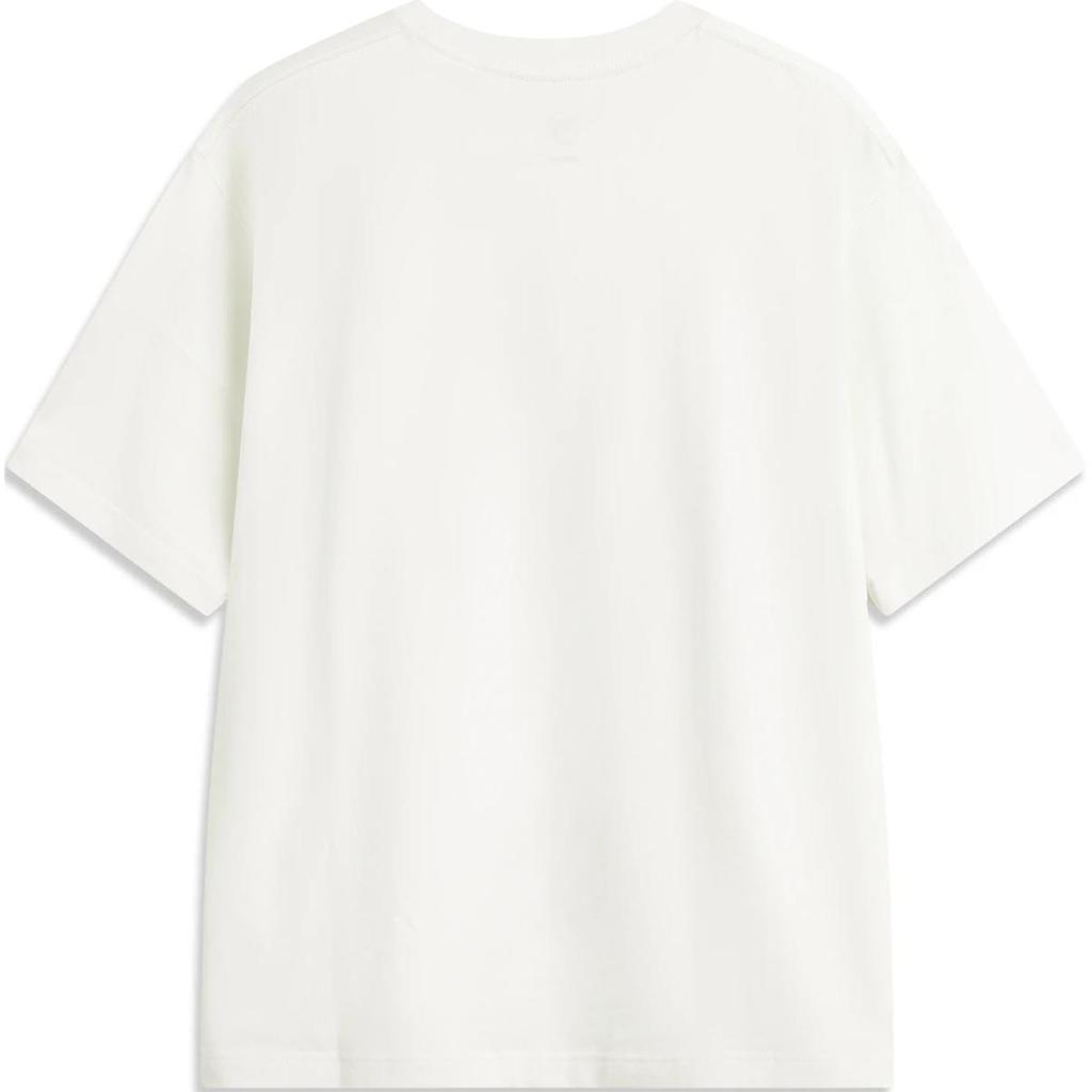 Li Ning Badfive Print Letter Round Neck Comfortable Breathable Versatile Loose Short Sleeve T-Shirt Men Tops Off-White AHSU153-1