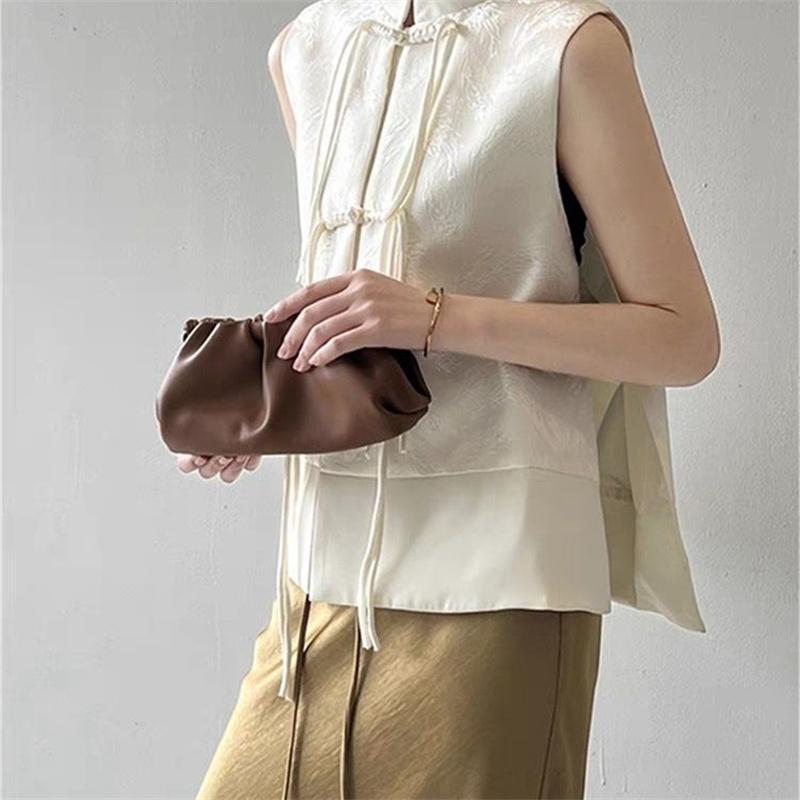 Chinese Plate Button Vest Jacket Spring Jacquard Stand Collar Sleeveless Waistcoat Retro Women Cheongsam Tops