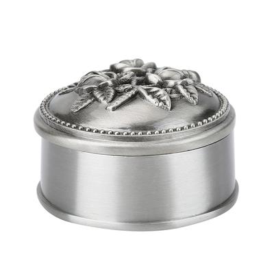 1 Pcs Vintage Flower Carved Round Shaped Zinc Alloy Jewelry Box For Ring Storage