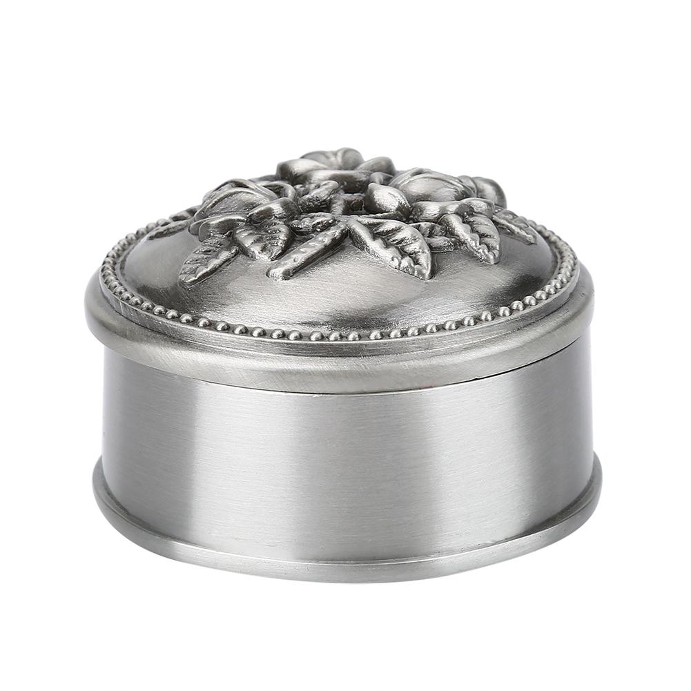 

1 pcs Vintage Flower Carved Round Shaped Zinc alloy Jewelry Box For Ring Storage
