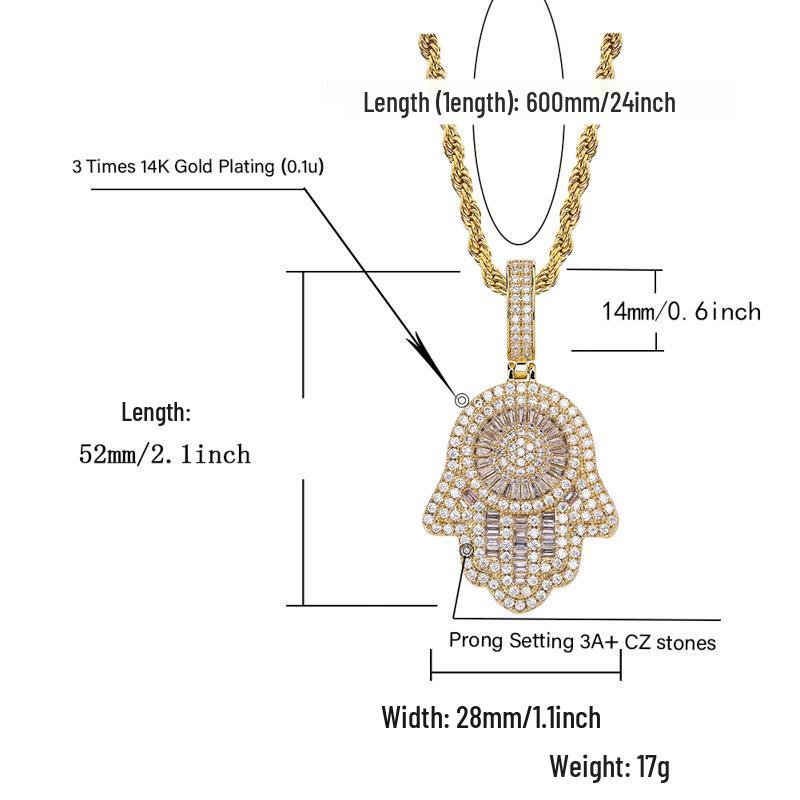Men's Trendy Retro Fatima Hand Zircon Necklace