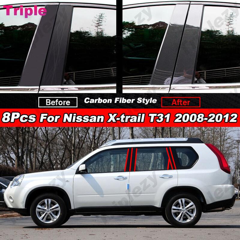 8Pcs Glossy Black/Carbon Fiber Car Door Window Center BC Pillar Post Cover Trim Sticker For Nissan X-Trail Xtrail T31 2008-2012
