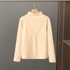 Women's Black Long-Sleeve Half-Turtleneck German Velvet Shirt - Stylish V-Cut Design for Autumn and Winter
