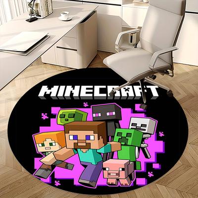 Minecraft Characters Chair Mat Round Rug-Office Carpet, Machine Washable, Non-slip, Suitable for Living Rooms, Bedrooms