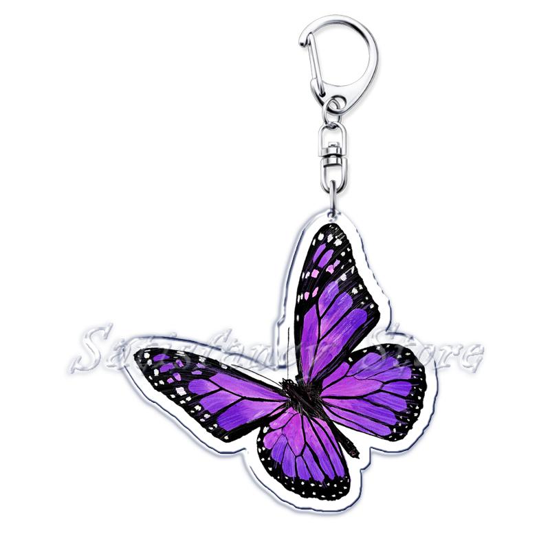 Beautiful Lavender Flower Monarch Butterfly Keychains Ring for Accessories Bag Butterflies Pendant Key Chain Jewelry Fans Gifts