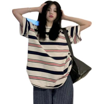 Striped Short-sleeved T-shirt Women's New Summer Loose Lazy Wind Half-sleeved Student Versatile Top T-shirt