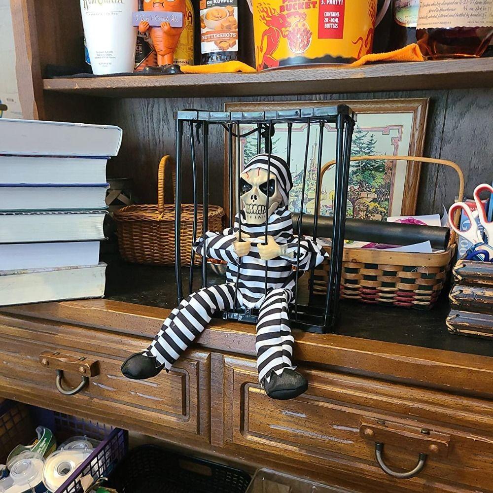 with Cage Halloween Talk Ghost Flashing Light Sound Doll  Haunted House Horror Party Props