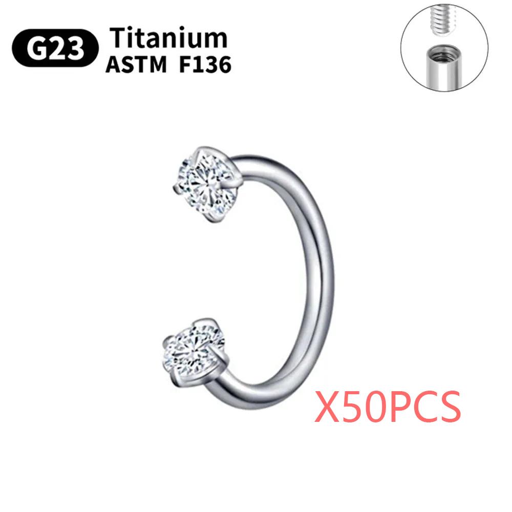 5/50PCS G23 Titanium Eyebrow Piercing Nose Ring Septum Helix Cartilage Piercing C rod Body Jewelry For Women