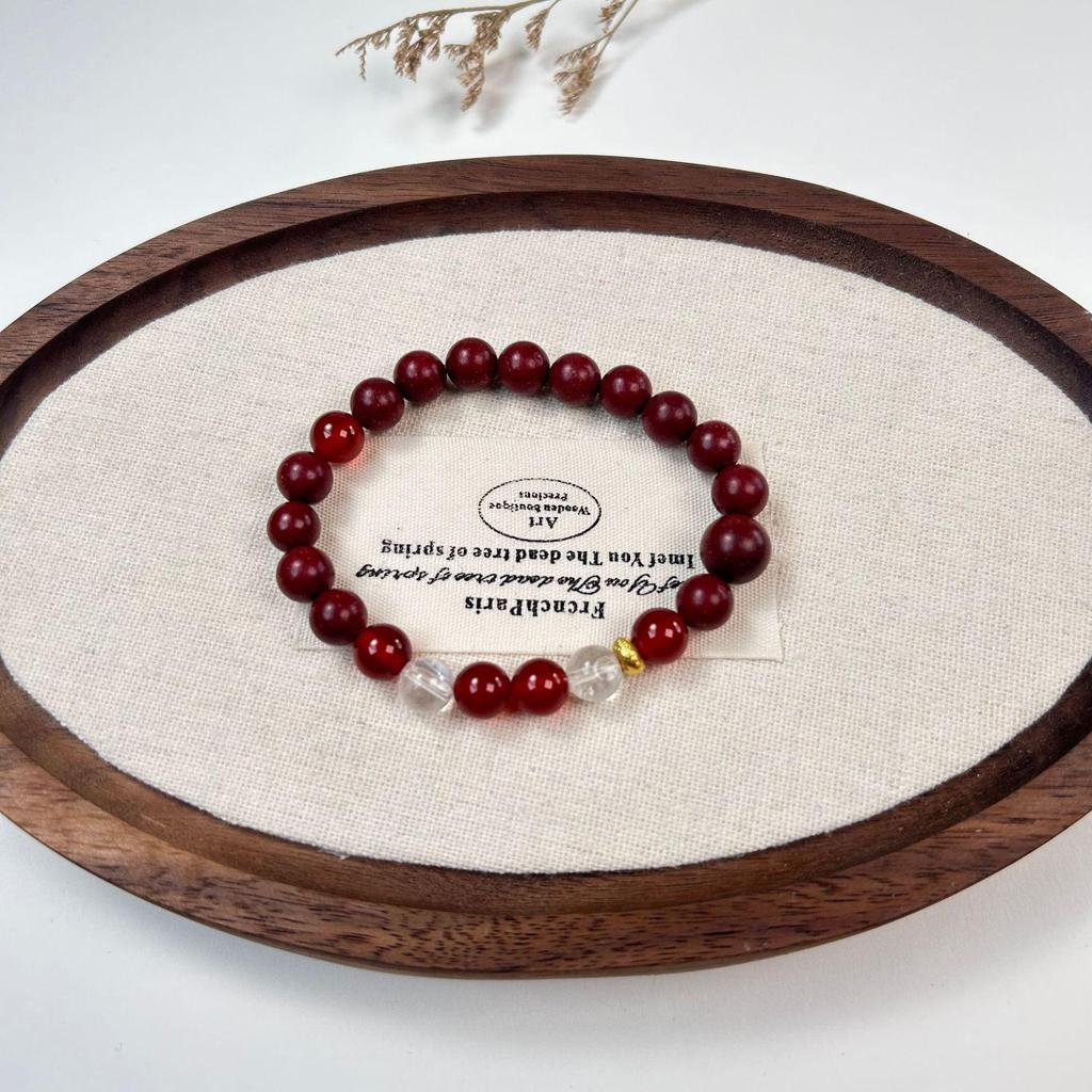 Sandalwood Bead Bracelet with Green Chalcedony Gourd and Floral Fragrance