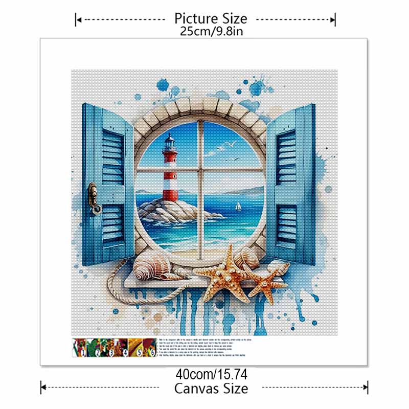 New Arrival 5D DIY Full Circle Diamond Painting "Window Seaside" Embroidery Cross Stitch Home Decor Gift