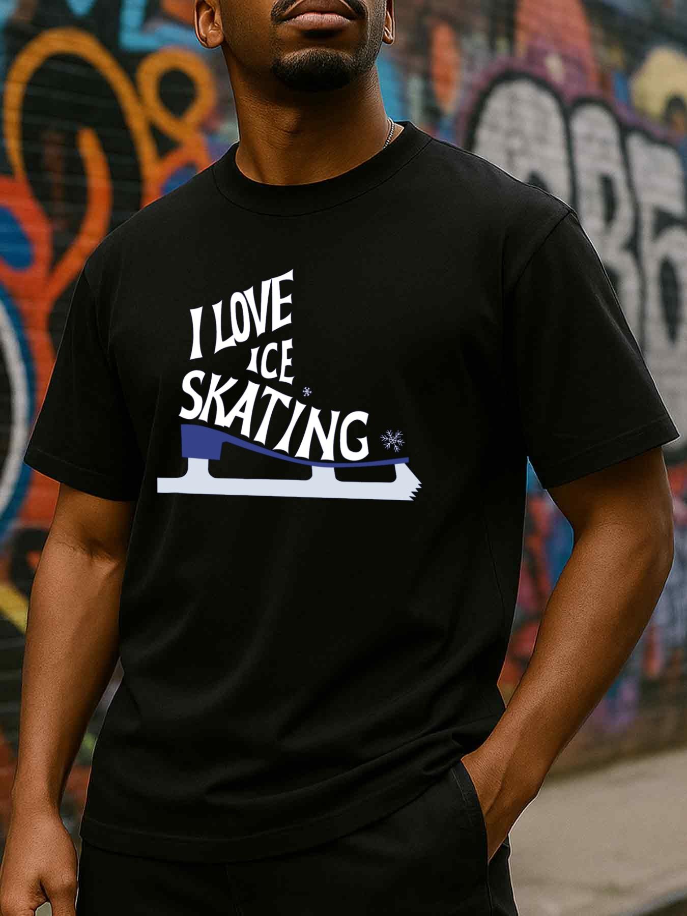 Men s T-Shirt Y2K Love Ice Skating Black Plus Size 2XL