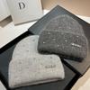 Min Light Luxury Rhinestone Angora Long Rabbit Hair Double Fold Edge Knitted Hat Winter Cold Warm Wool Ear Protection Hat Women