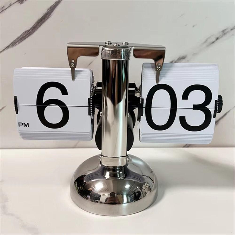 Page Turning Automatically Quartz Time Clocks Metal Desk Flipping Clock  Modern Home Decoration