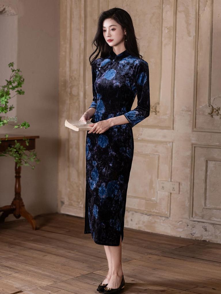Elegant Velvet Retro Cheongsam Dress - 2025 New Style, Improved Design, Young & Sophisticated