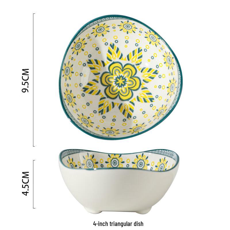 Yang Ge Moroccan Ceramic 4-inch Triangle Condiment & Snack Dish Set (5 Pcs)