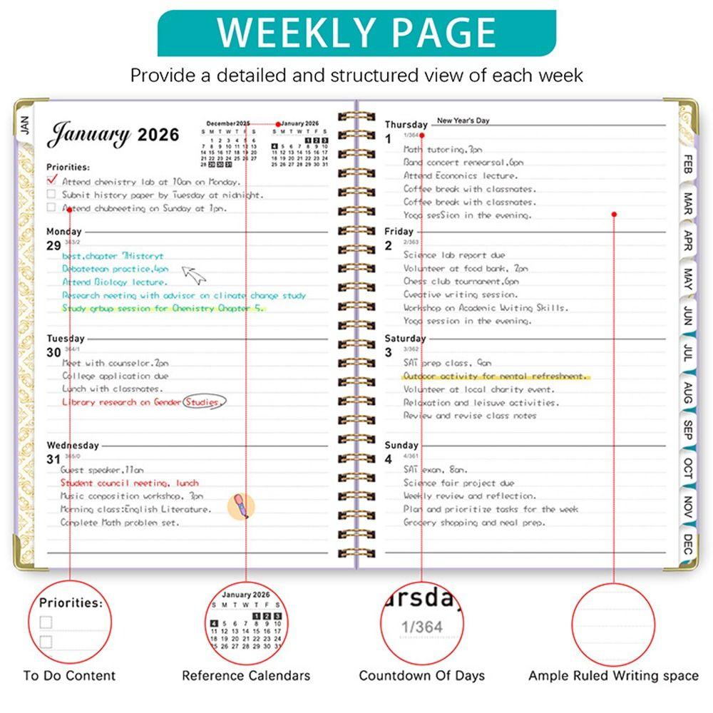 A5 Size 2026 Planner Notebook Yearly Schedule Daily Plan Yearbook Spiral Notebook  Office Supplies