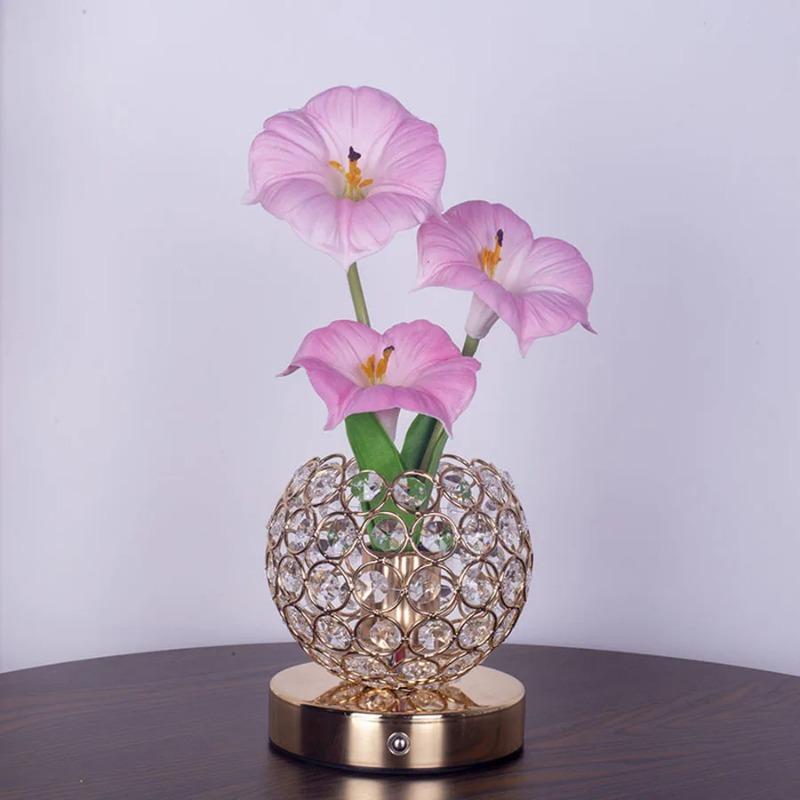 USB Rechargeable Morning Glory Crystal Flower Table Lamp 3 Color Dimmable LED Night Light Romantic for Bedroom Bedside Decor
