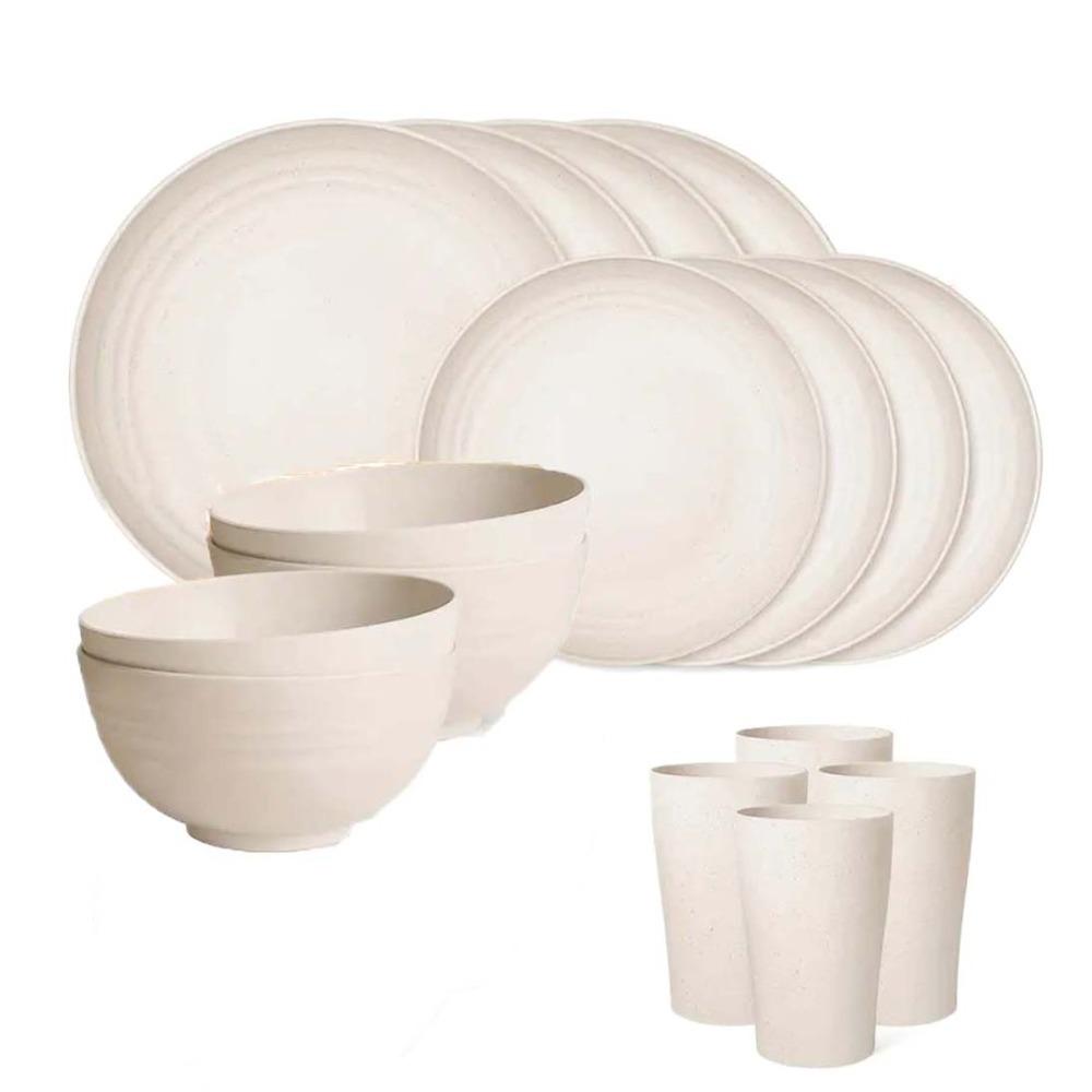 16pcs/Set Wheat Straw Tableware Set Thickened Set of Dishes Utensils Set  for Family Gatherings