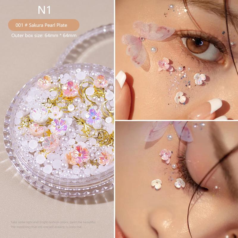 1Box Eyes Face Makeup Facial Decoration Patch Butterfly Diamond Pearl Adhesive Rhinestone Glitter Sequin Diy Nail Art Decoration