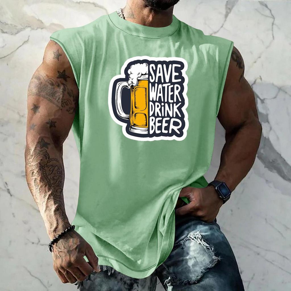 Men Sleeveless Tank Top Loose Fit Casual Streetwear Graphic Print Muscle Shirt Summer Beach Holiday Workout Gym Vest