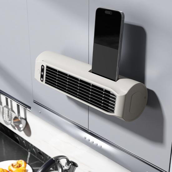 Ventilador de Ar Condicionado Portátil com Suporte para Telefone Embutido, Ventilador Vertical Plano de Parede com 3 Modos, Carregamento USB, Dispositivo de Resfriamento Silencioso Sem Lâminas para
