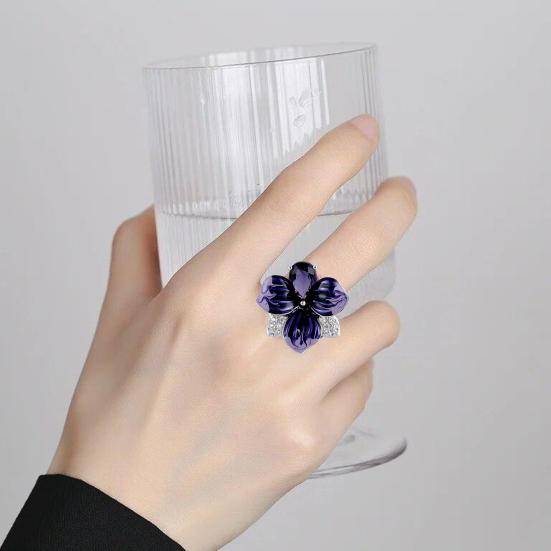 Dámský prsten 3D květina tvar drahokamu Dekor Smalt Leštěná měď Dárek k výročí Svatba Banket Koktejl Šperky
