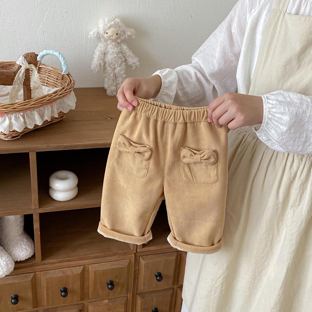 Pantaloni in Velluto a Coste con Fiocco da Ragazza - Stilosi Casual Invernali 2025