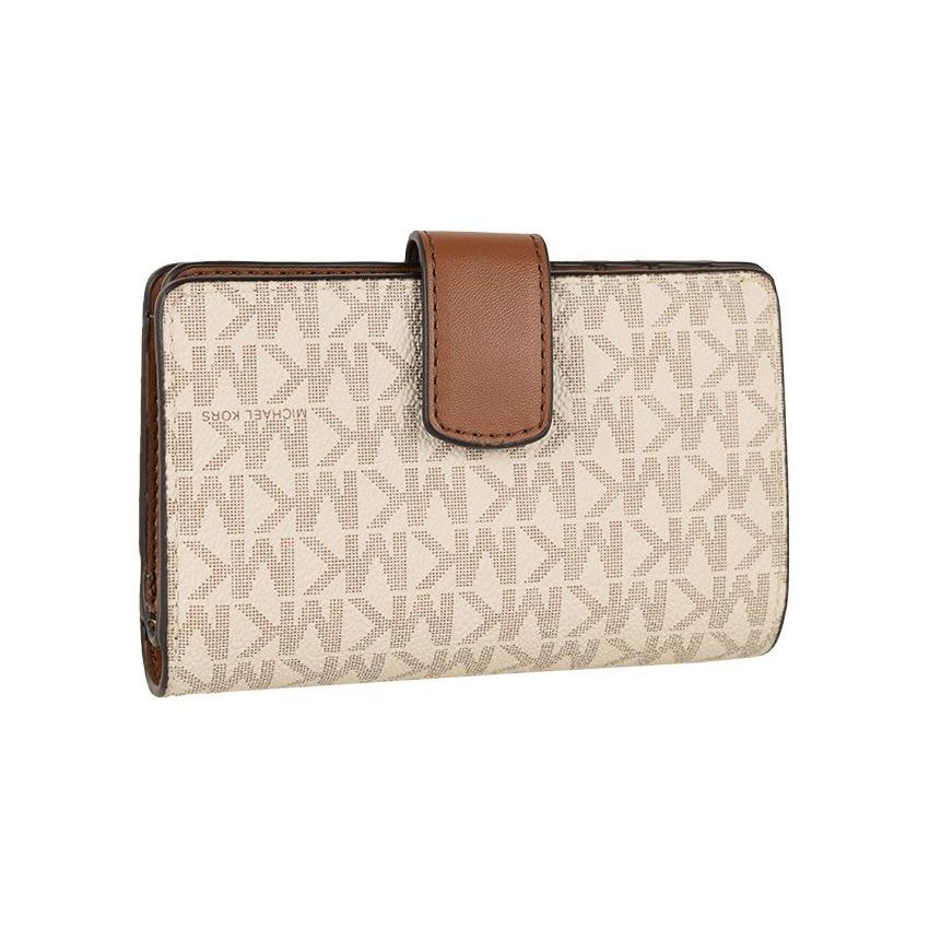 Michael Kors Metal Logo Double Fold PVC Leather Wallet Women wallet Beige D35F8GTVF2B-VANILL