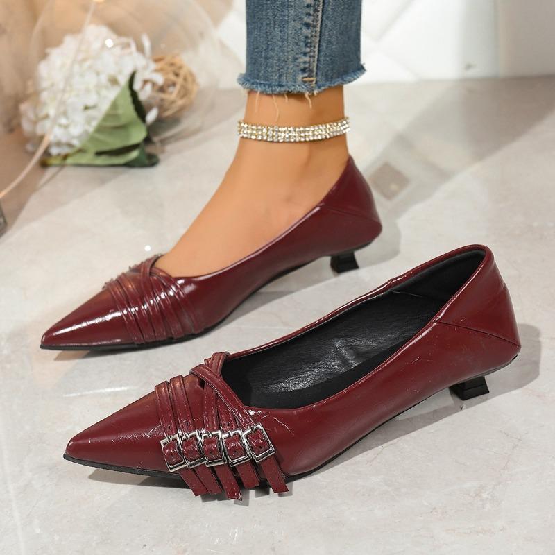 Fashion Metal Buckle Single Shoes Autumn New Pointed Toe Shallow Mouth Slip-on Non-Slip Wear-Resistant Low Heel Shoes
